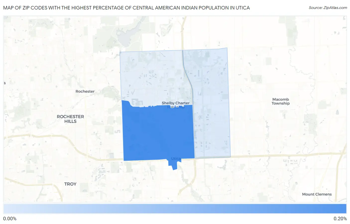 Zip Codes with the Highest Percentage of Central American Indian Population in Utica Map