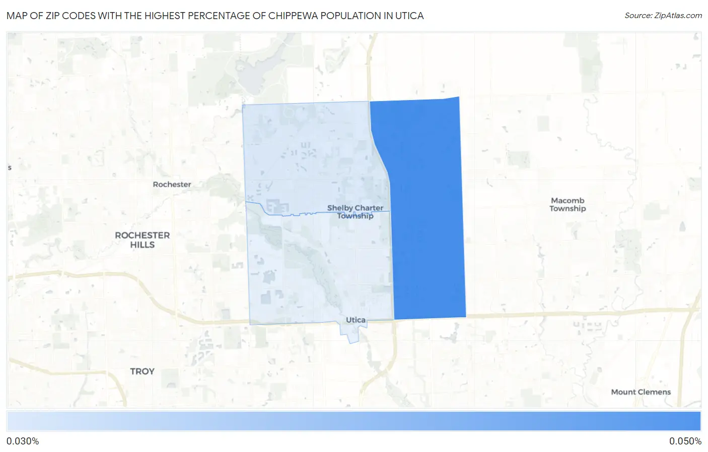 Zip Codes with the Highest Percentage of Chippewa Population in Utica Map