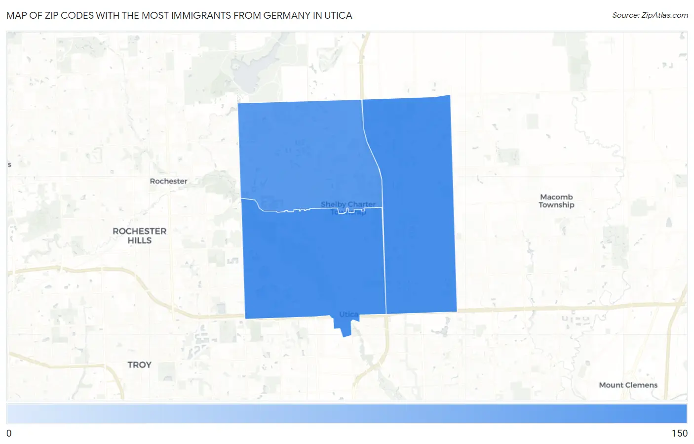 Zip Codes with the Most Immigrants from Germany in Utica Map