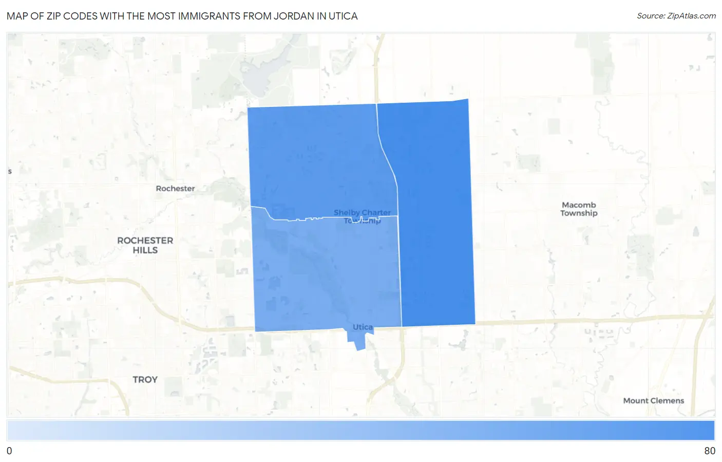Zip Codes with the Most Immigrants from Jordan in Utica Map
