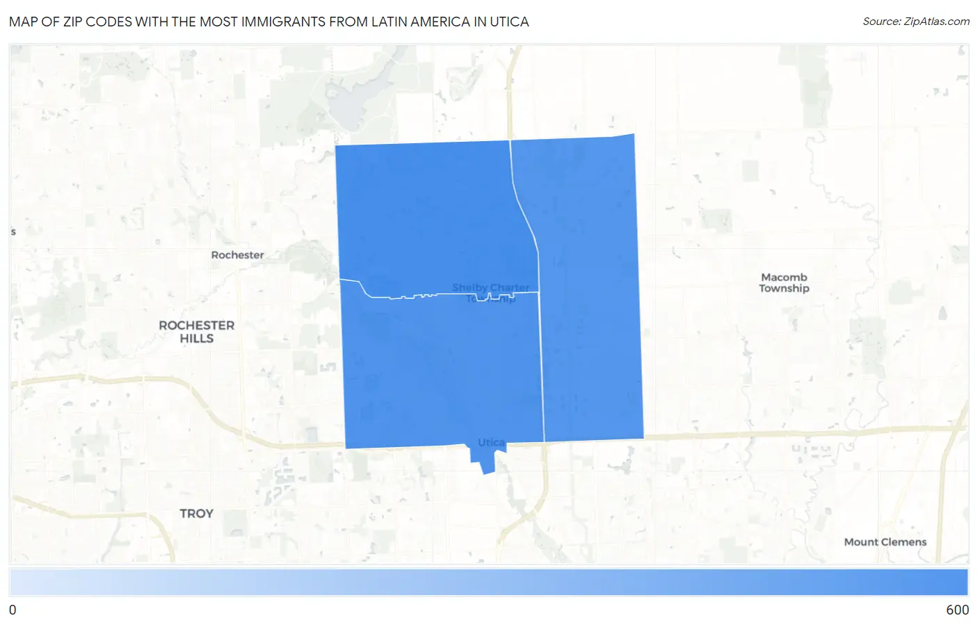 Zip Codes with the Most Immigrants from Latin America in Utica Map