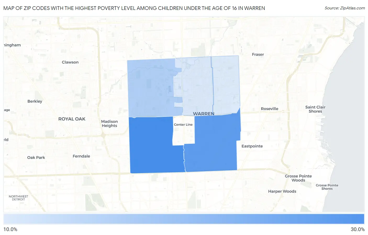 Zip Codes with the Highest Poverty Level Among Children Under the Age of 16 in Warren Map