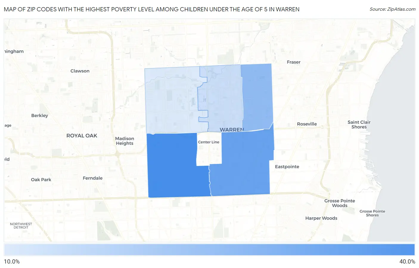 Zip Codes with the Highest Poverty Level Among Children Under the Age of 5 in Warren Map