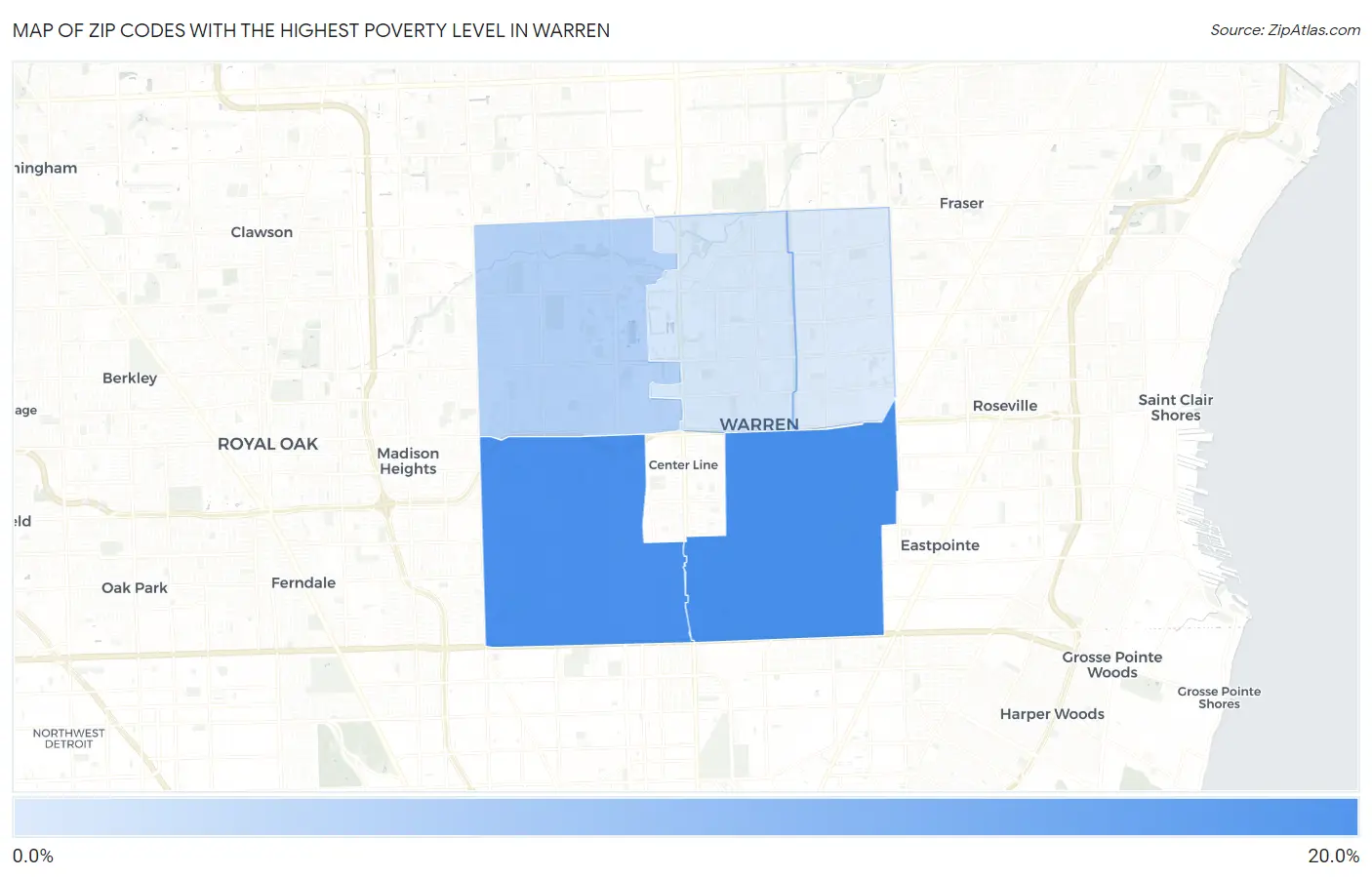 Zip Codes with the Highest Poverty Level in Warren Map