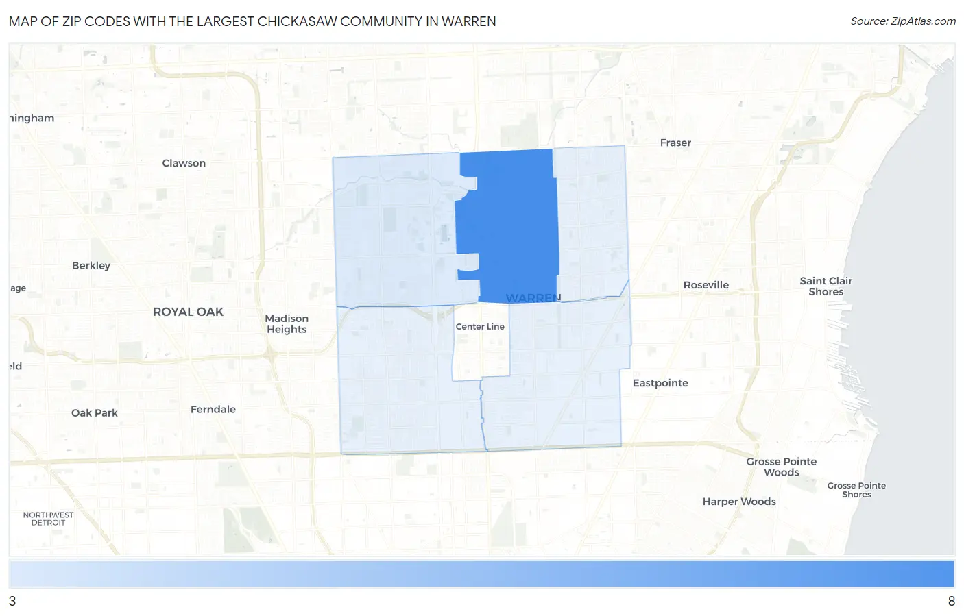 Zip Codes with the Largest Chickasaw Community in Warren Map