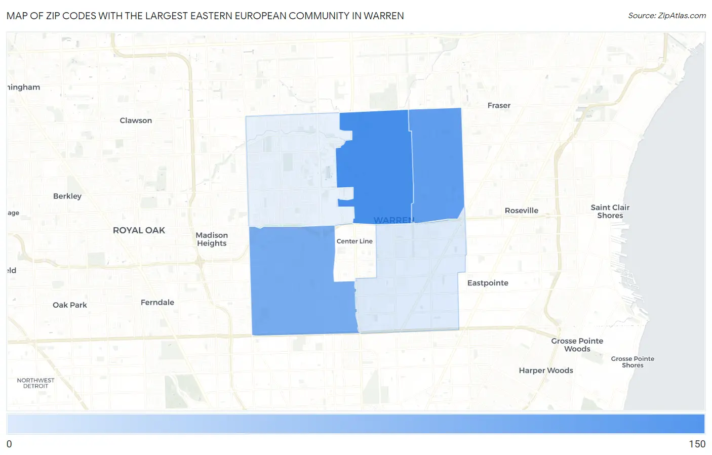 Zip Codes with the Largest Eastern European Community in Warren Map