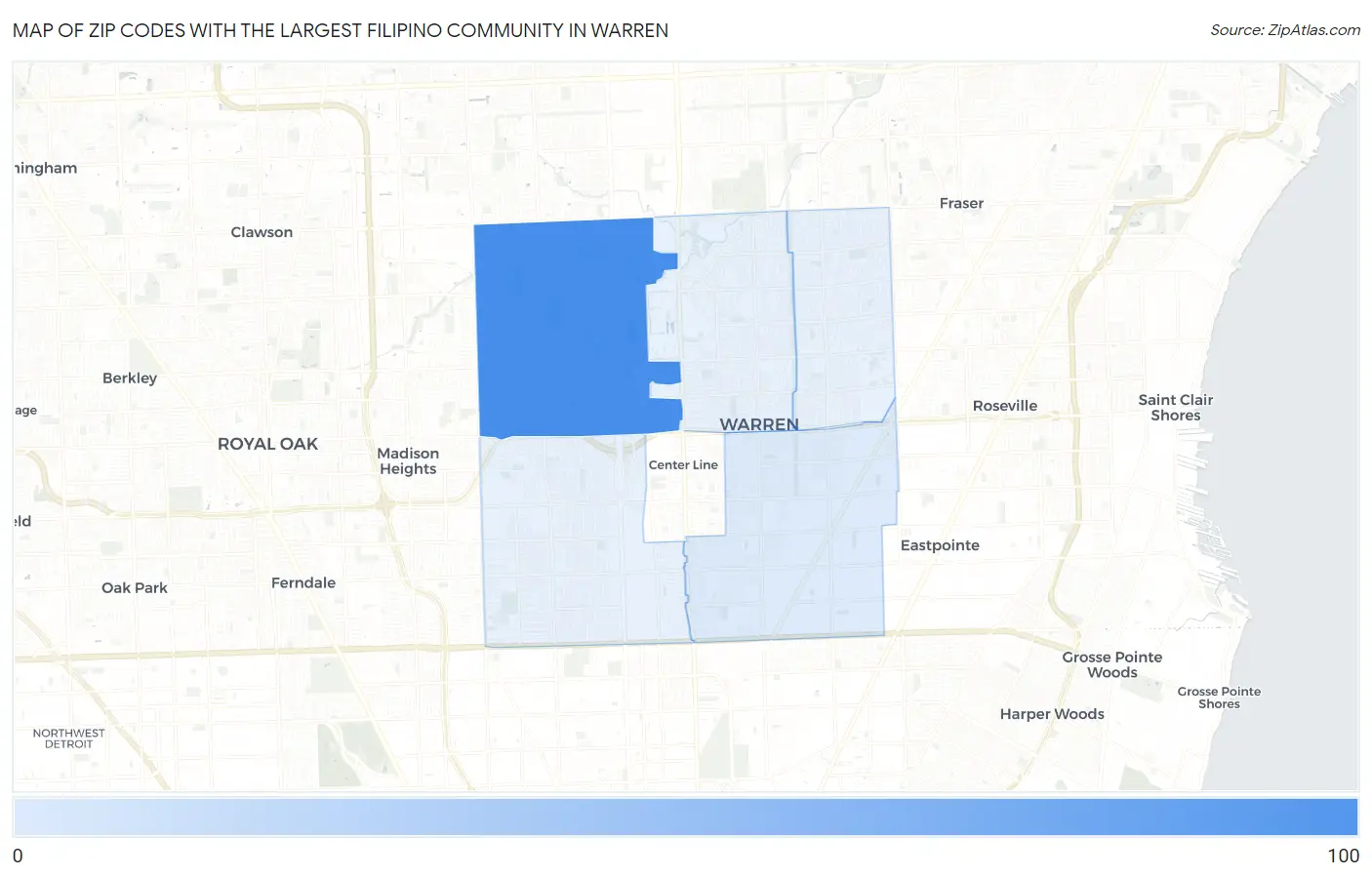 Zip Codes with the Largest Filipino Community in Warren Map