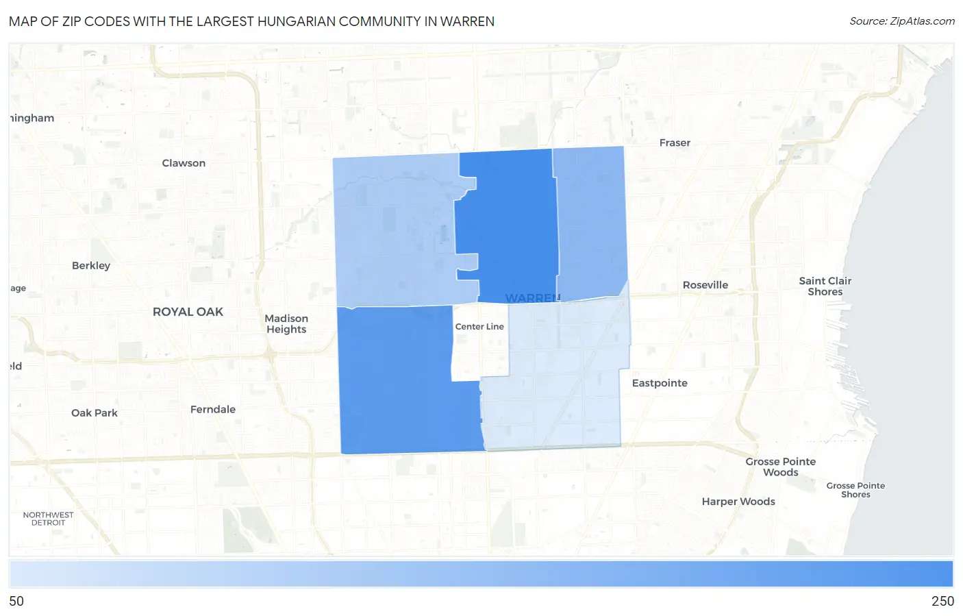 Zip Codes with the Largest Hungarian Community in Warren Map