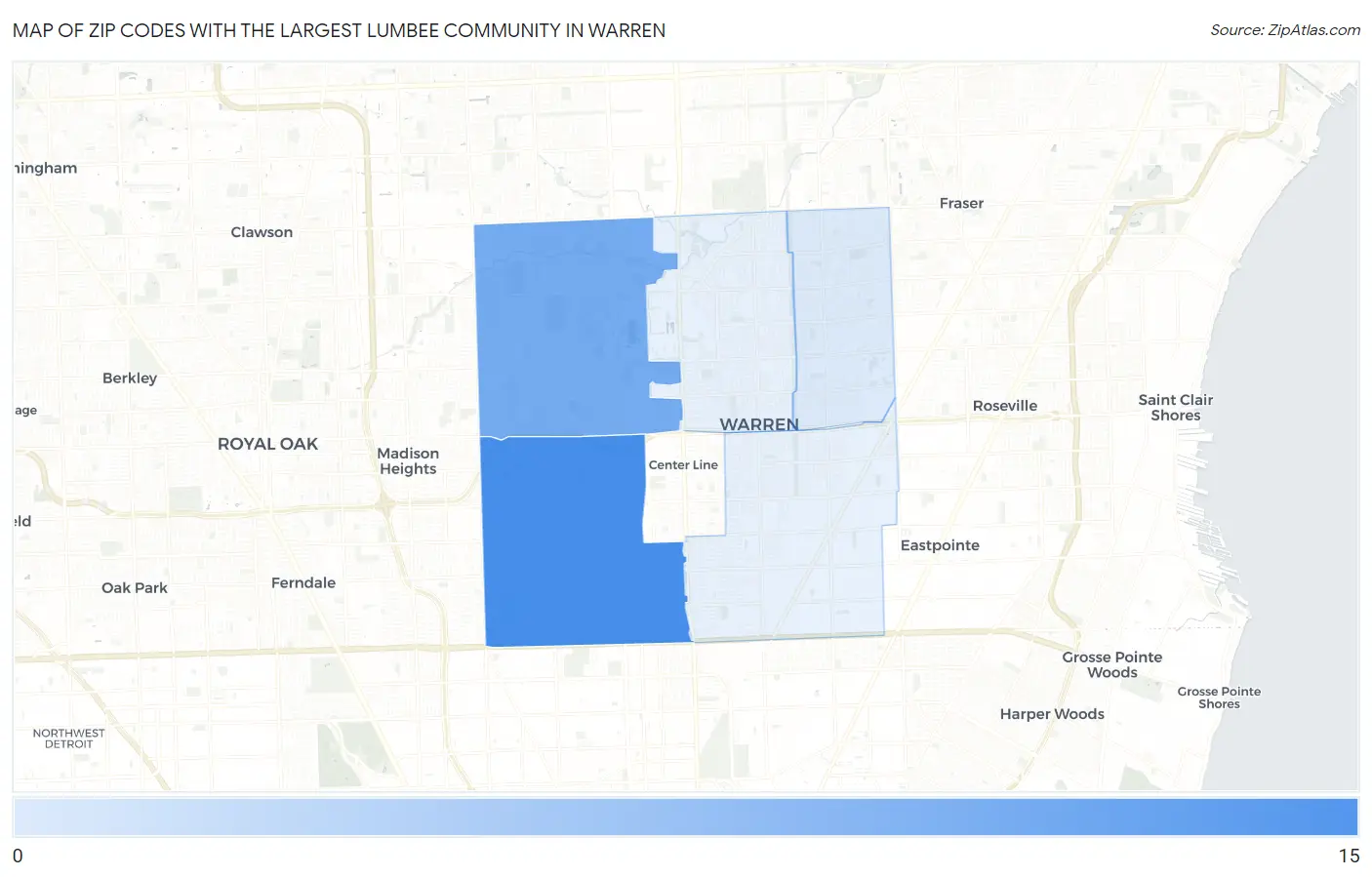 Zip Codes with the Largest Lumbee Community in Warren Map