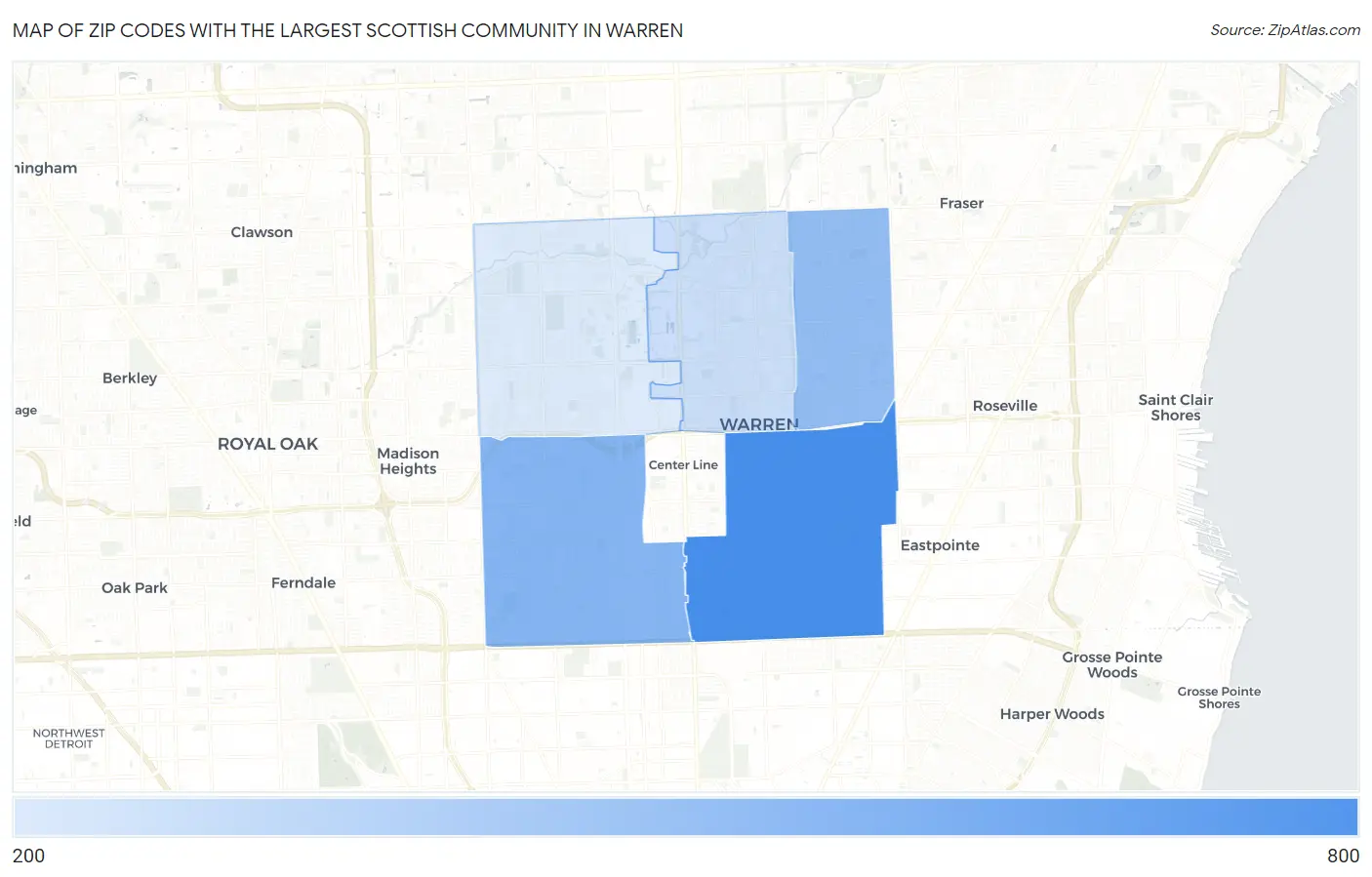 Zip Codes with the Largest Scottish Community in Warren Map