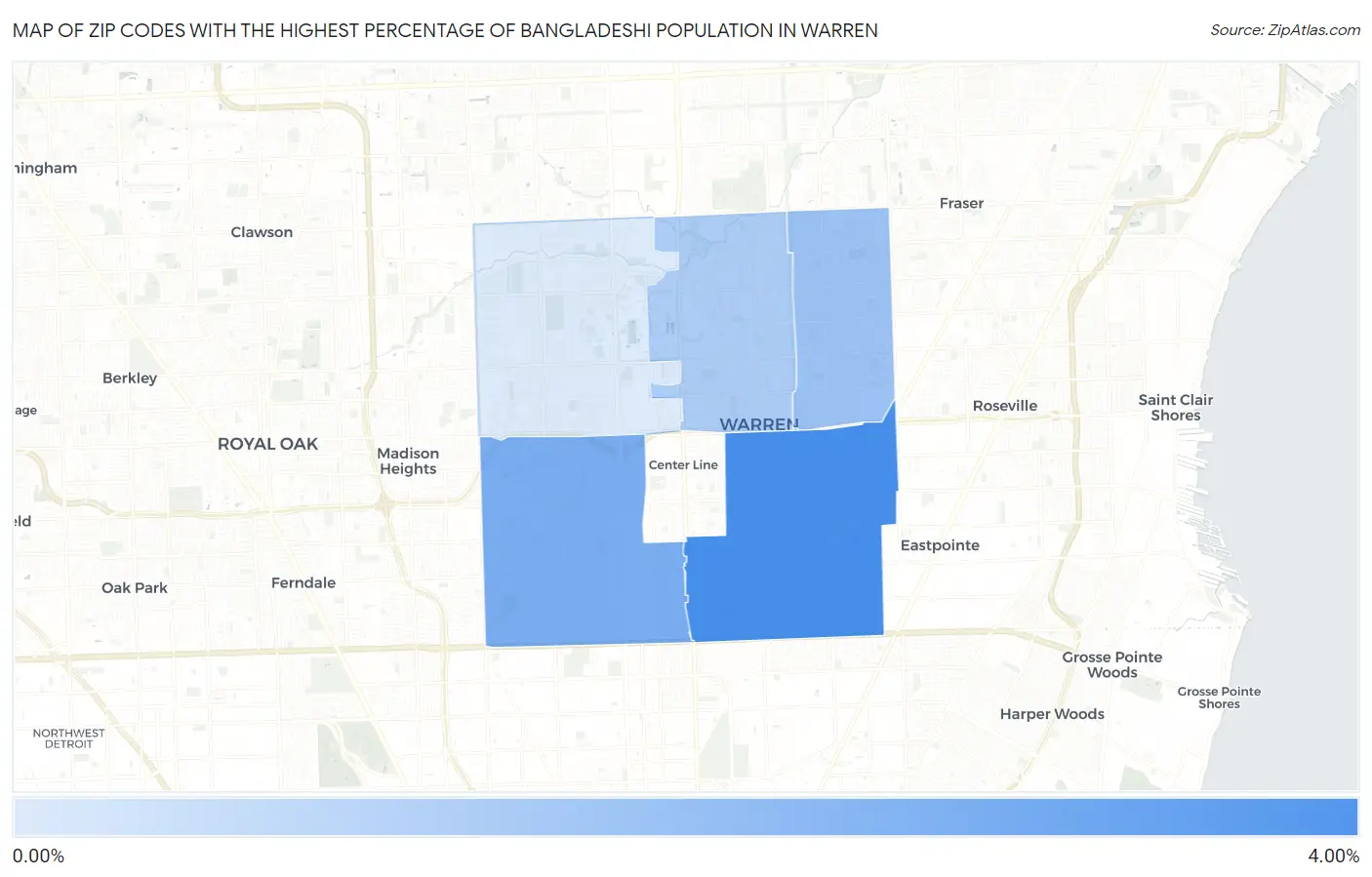 Zip Codes with the Highest Percentage of Bangladeshi Population in Warren Map