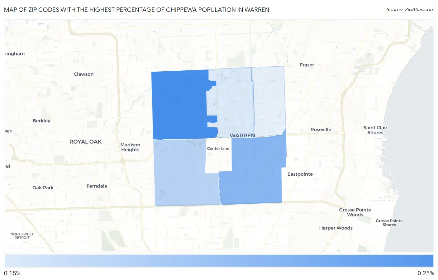 Zip Codes with the Highest Percentage of Chippewa Population in Warren Map