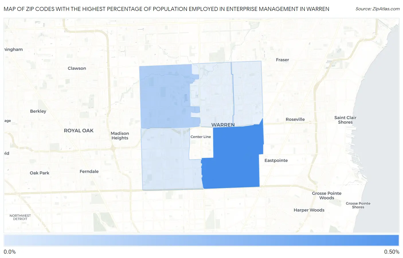 Zip Codes with the Highest Percentage of Population Employed in Enterprise Management in Warren Map