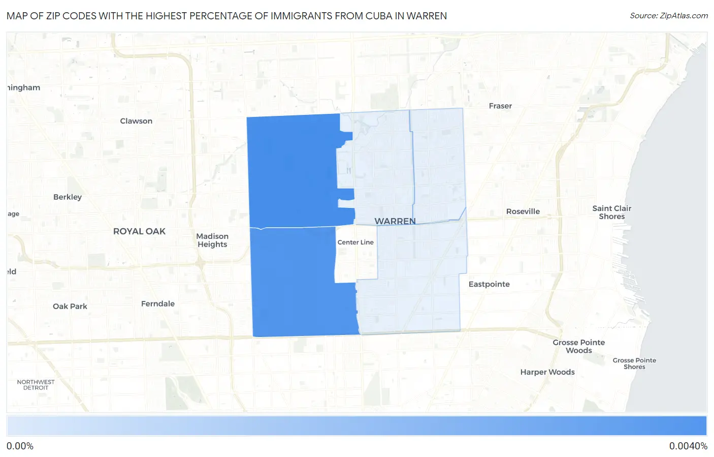 Zip Codes with the Highest Percentage of Immigrants from Cuba in Warren Map