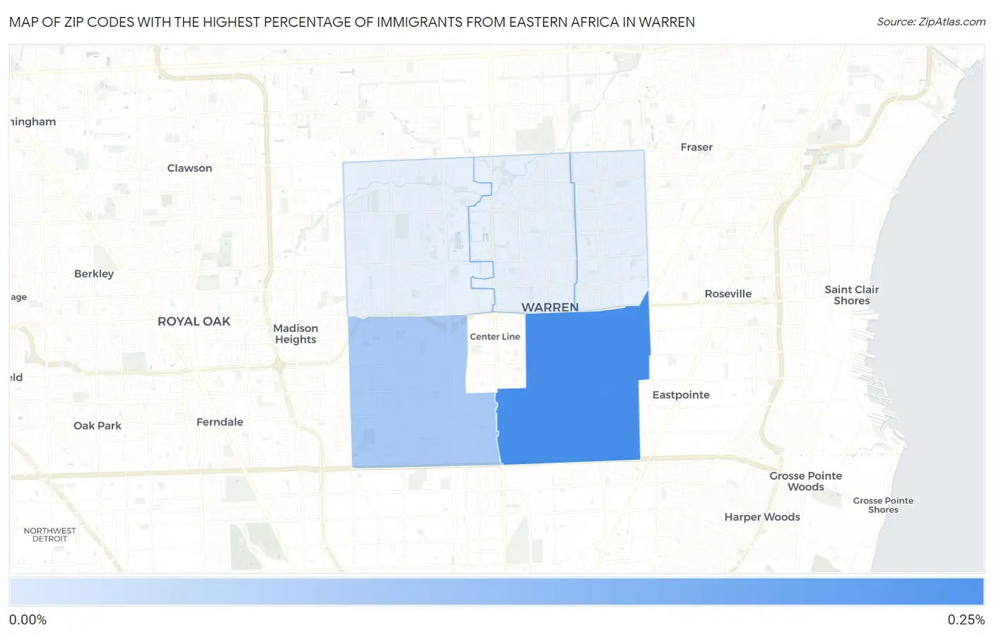 Zip Codes with the Highest Percentage of Immigrants from Eastern Africa in Warren Map
