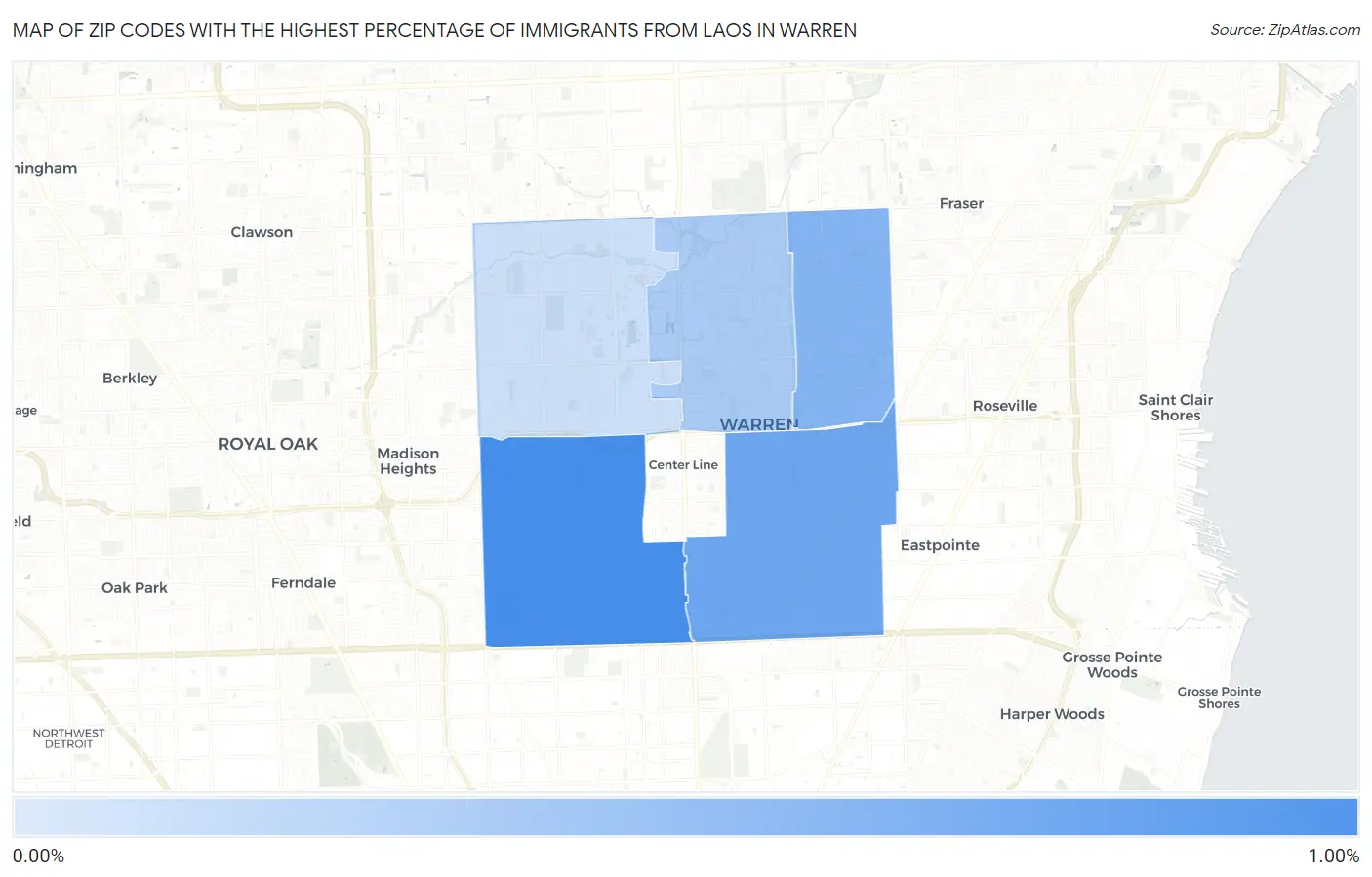 Zip Codes with the Highest Percentage of Immigrants from Laos in Warren Map