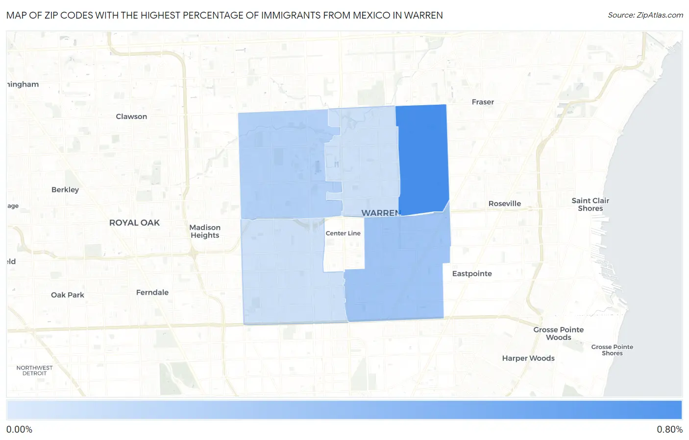 Zip Codes with the Highest Percentage of Immigrants from Mexico in Warren Map