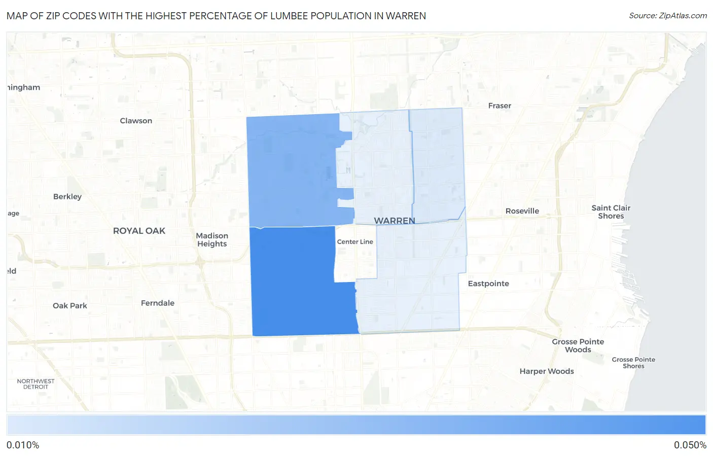 Zip Codes with the Highest Percentage of Lumbee Population in Warren Map