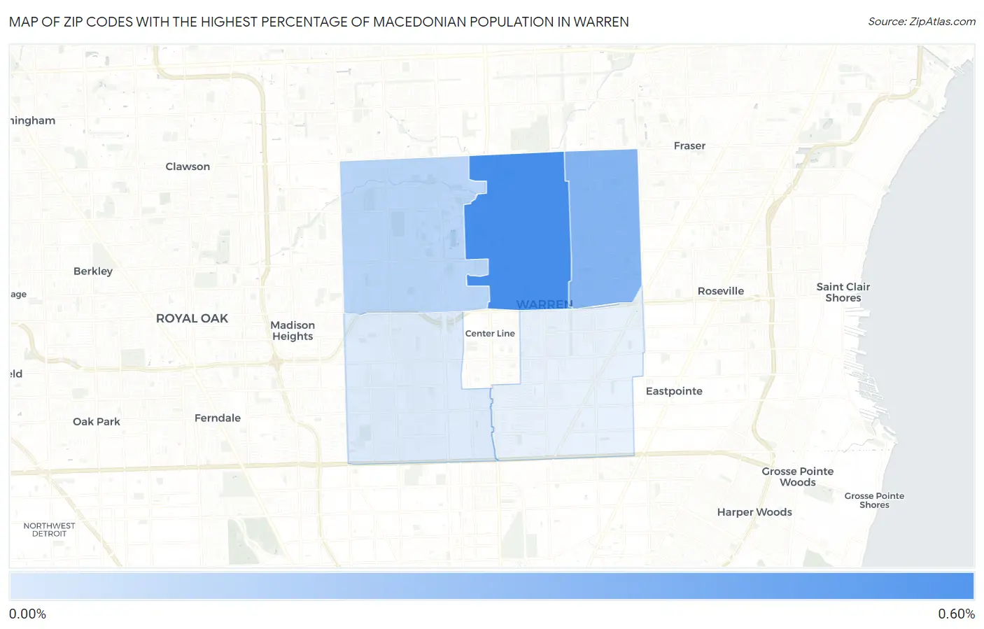 Zip Codes with the Highest Percentage of Macedonian Population in Warren Map