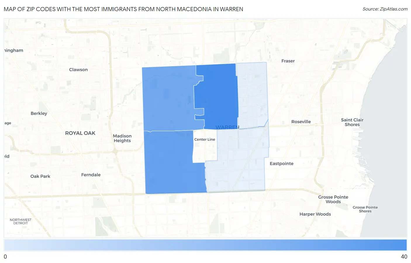 Zip Codes with the Most Immigrants from North Macedonia in Warren Map