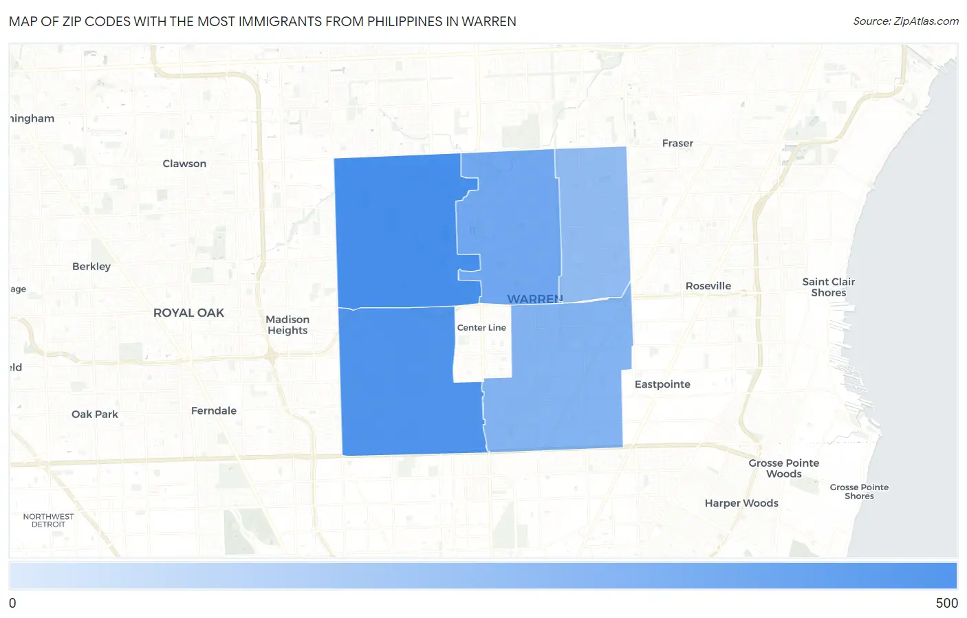 Zip Codes with the Most Immigrants from Philippines in Warren Map