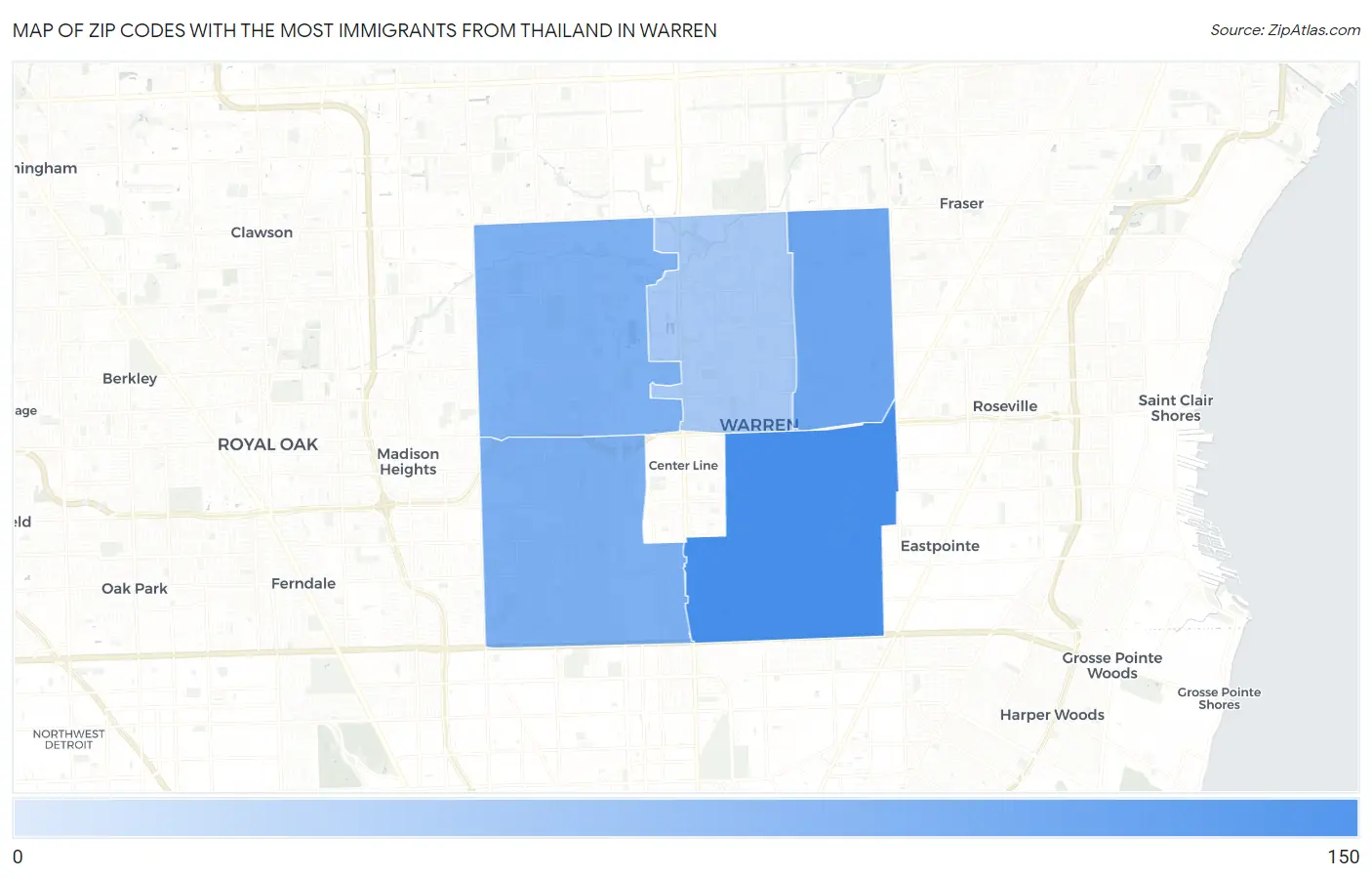 Zip Codes with the Most Immigrants from Thailand in Warren Map