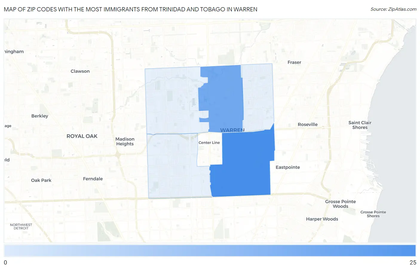 Zip Codes with the Most Immigrants from Trinidad and Tobago in Warren Map