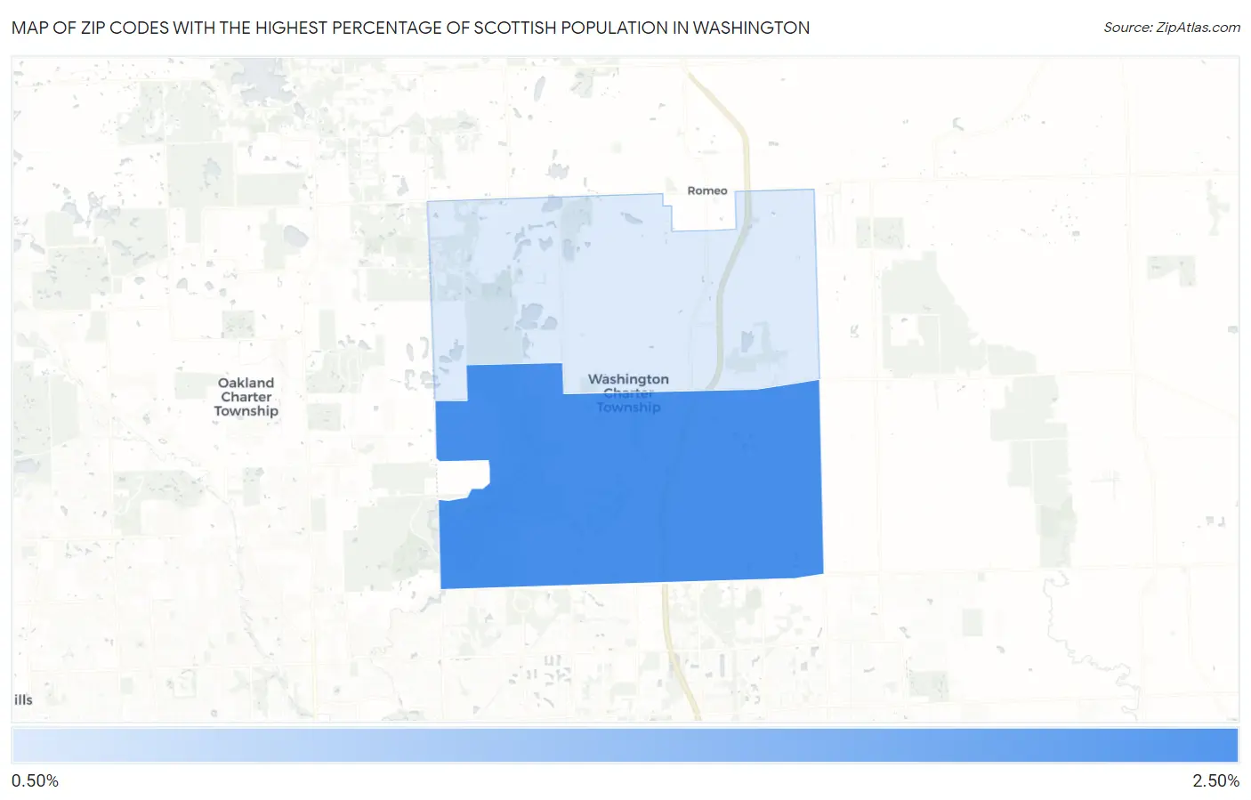 Zip Codes with the Highest Percentage of Scottish Population in Washington Map