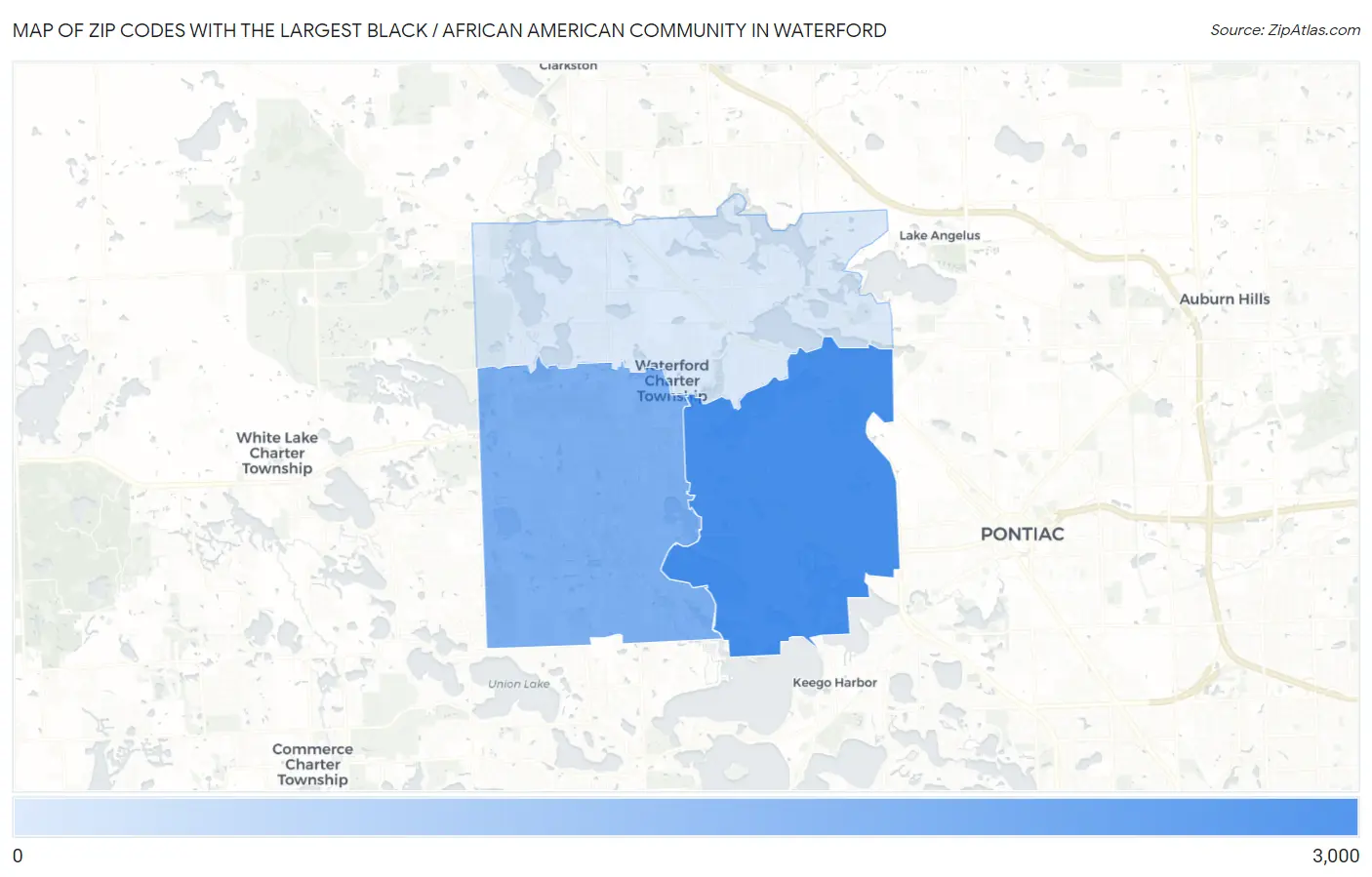 Zip Codes with the Largest Black / African American Community in Waterford Map