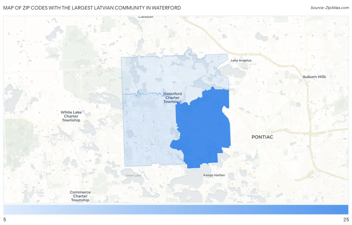 Zip Codes with the Largest Latvian Community in Waterford Map
