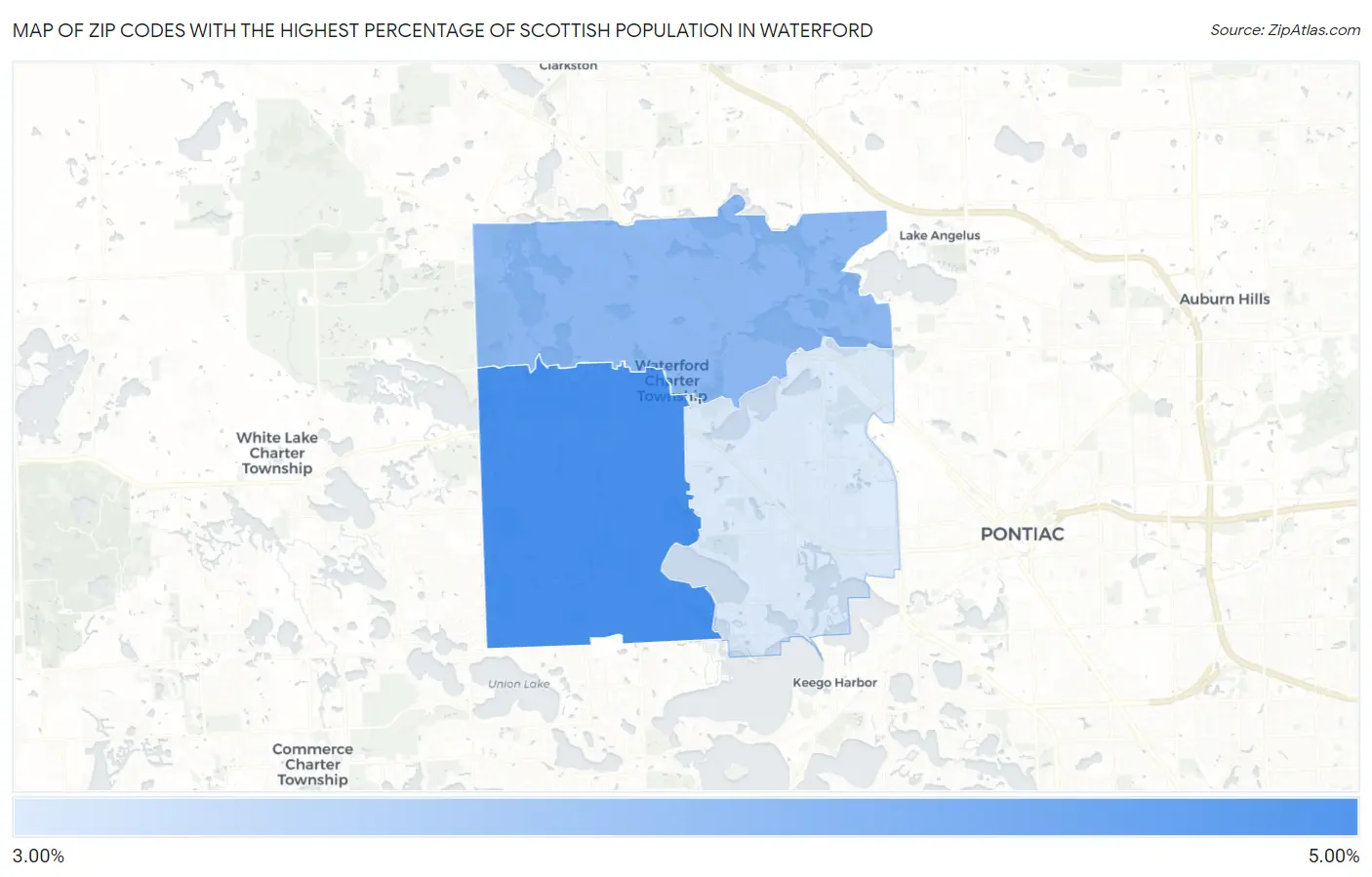 Zip Codes with the Highest Percentage of Scottish Population in Waterford Map