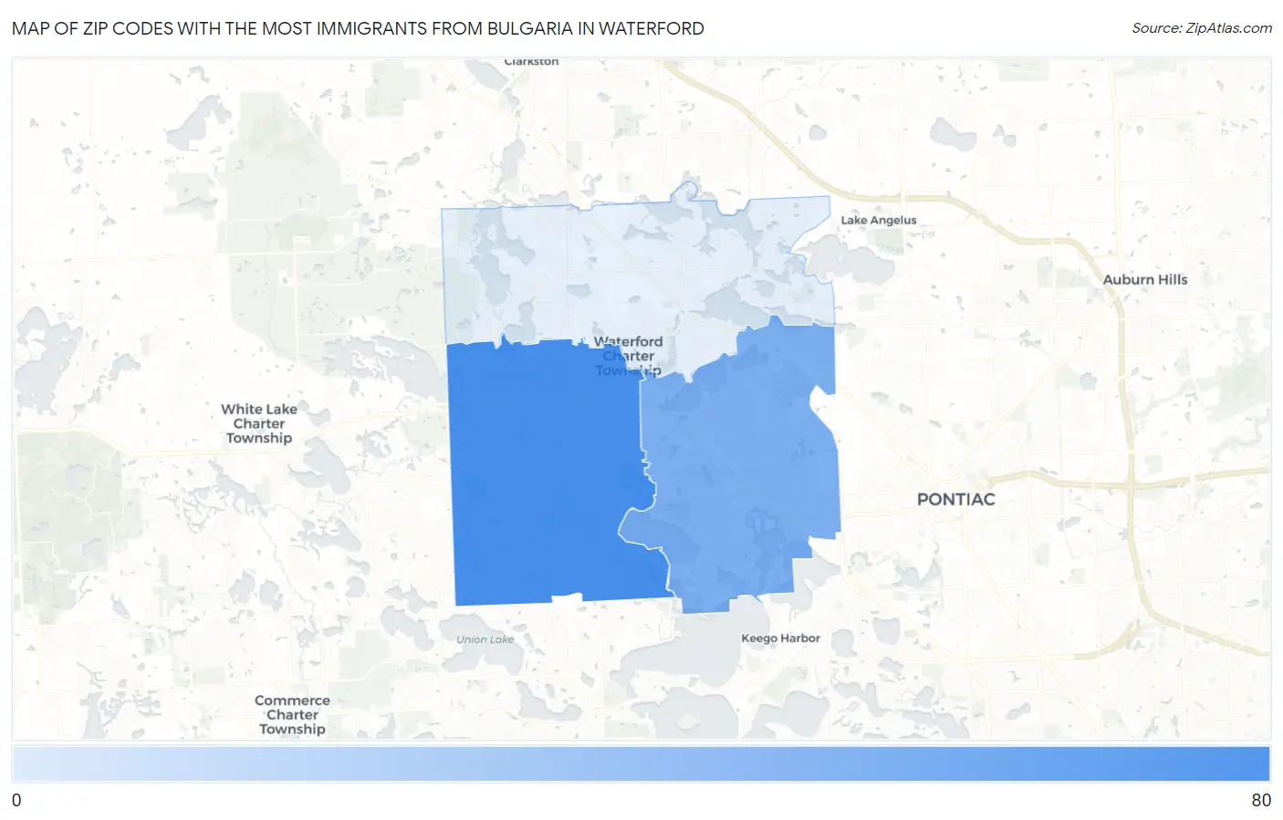 Zip Codes with the Most Immigrants from Bulgaria in Waterford Map