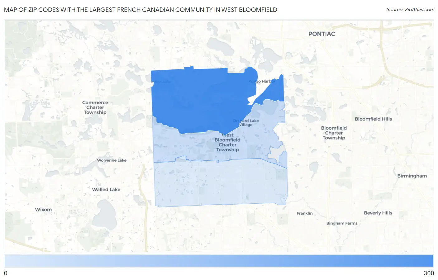 Zip Codes with the Largest French Canadian Community in West Bloomfield Map