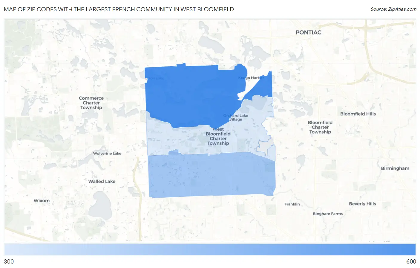 Zip Codes with the Largest French Community in West Bloomfield Map