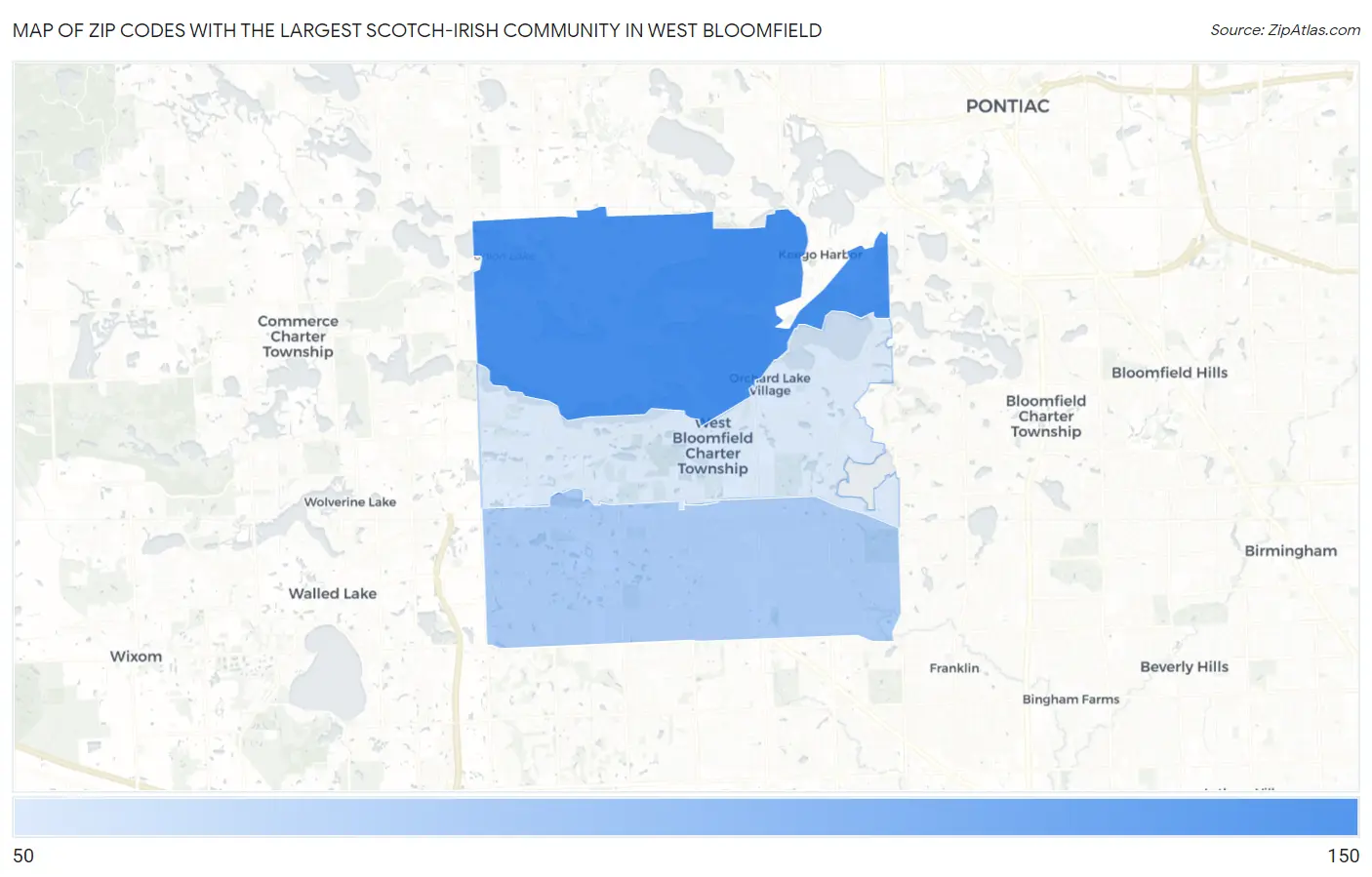 Zip Codes with the Largest Scotch-Irish Community in West Bloomfield Map