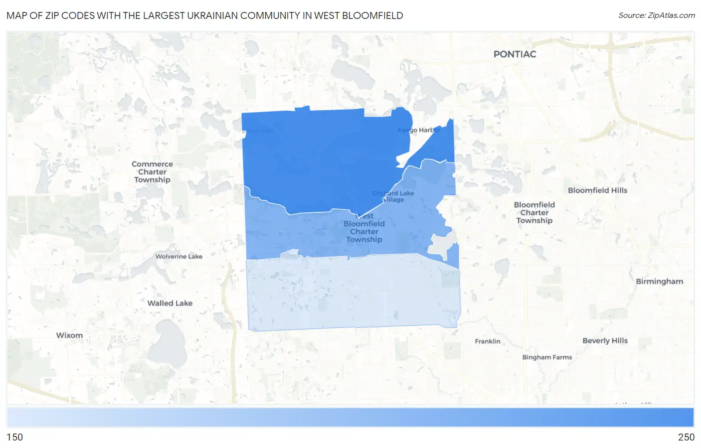 Zip Codes with the Largest Ukrainian Community in West Bloomfield Map