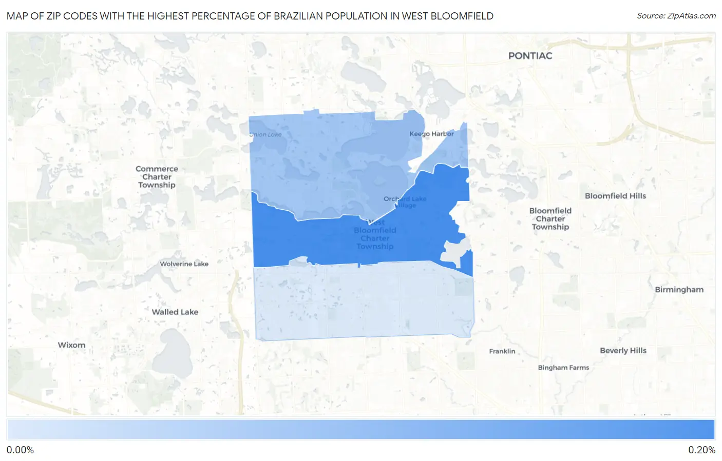 Zip Codes with the Highest Percentage of Brazilian Population in West Bloomfield Map