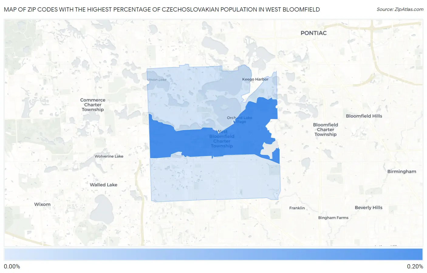 Zip Codes with the Highest Percentage of Czechoslovakian Population in West Bloomfield Map