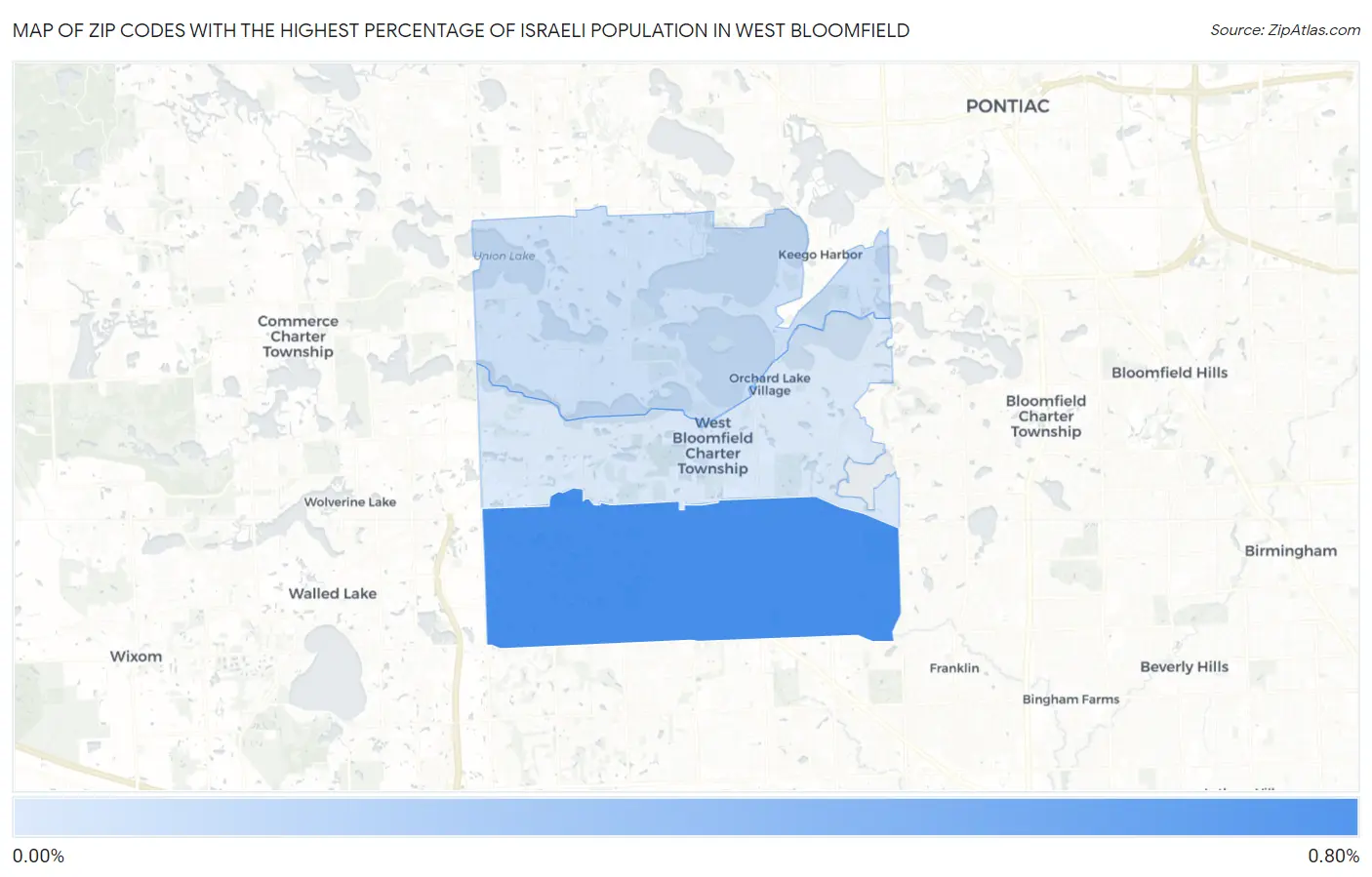 Zip Codes with the Highest Percentage of Israeli Population in West Bloomfield Map