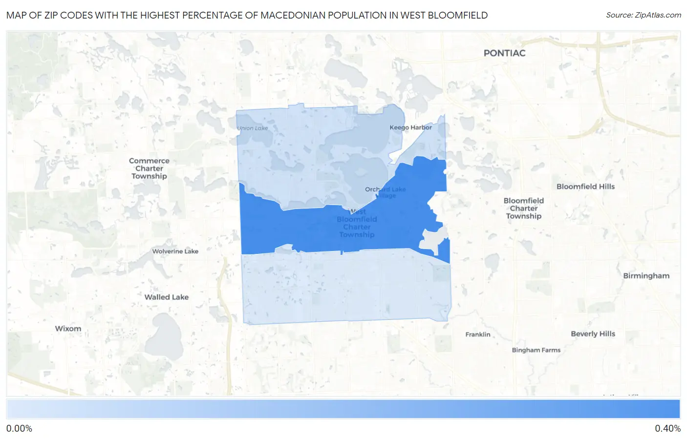 Zip Codes with the Highest Percentage of Macedonian Population in West Bloomfield Map