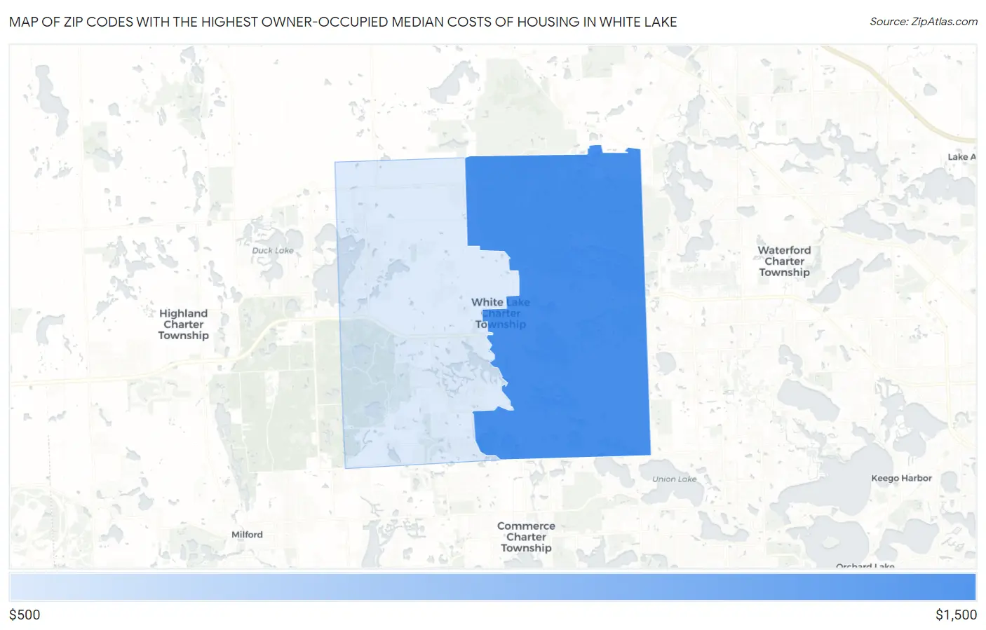 Zip Codes with the Highest Owner-Occupied Median Costs of Housing in White Lake Map