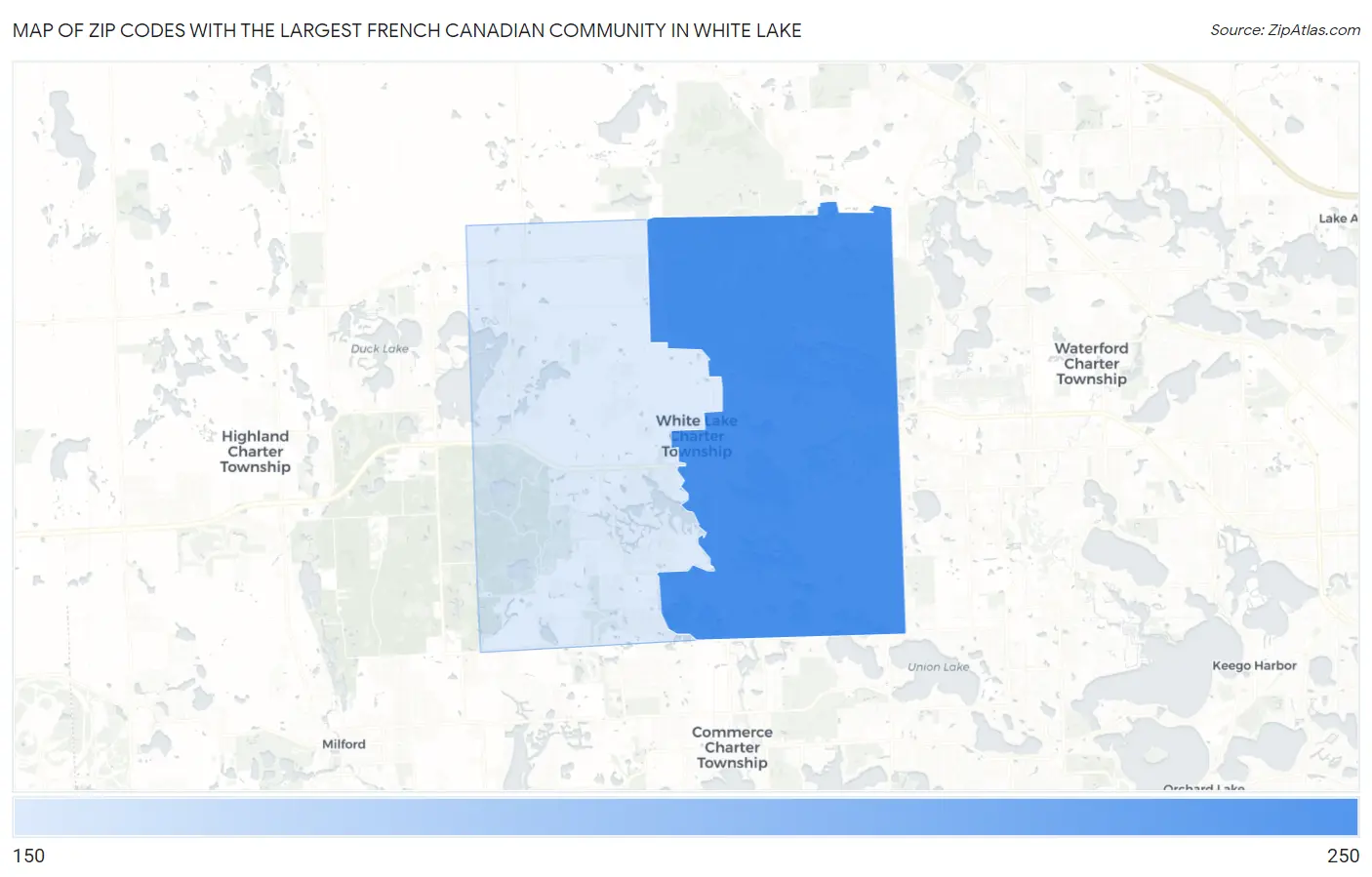 Zip Codes with the Largest French Canadian Community in White Lake Map