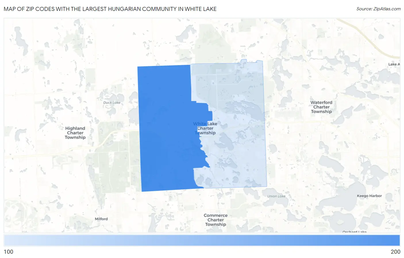 Zip Codes with the Largest Hungarian Community in White Lake Map