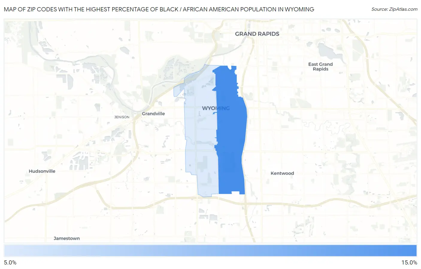 Zip Codes with the Highest Percentage of Black / African American Population in Wyoming Map