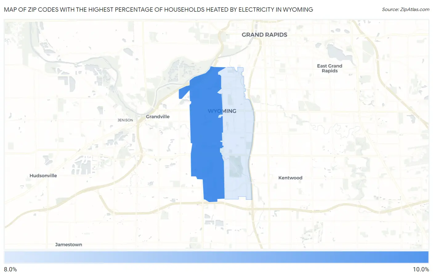 Zip Codes with the Highest Percentage of Households Heated by Electricity in Wyoming Map