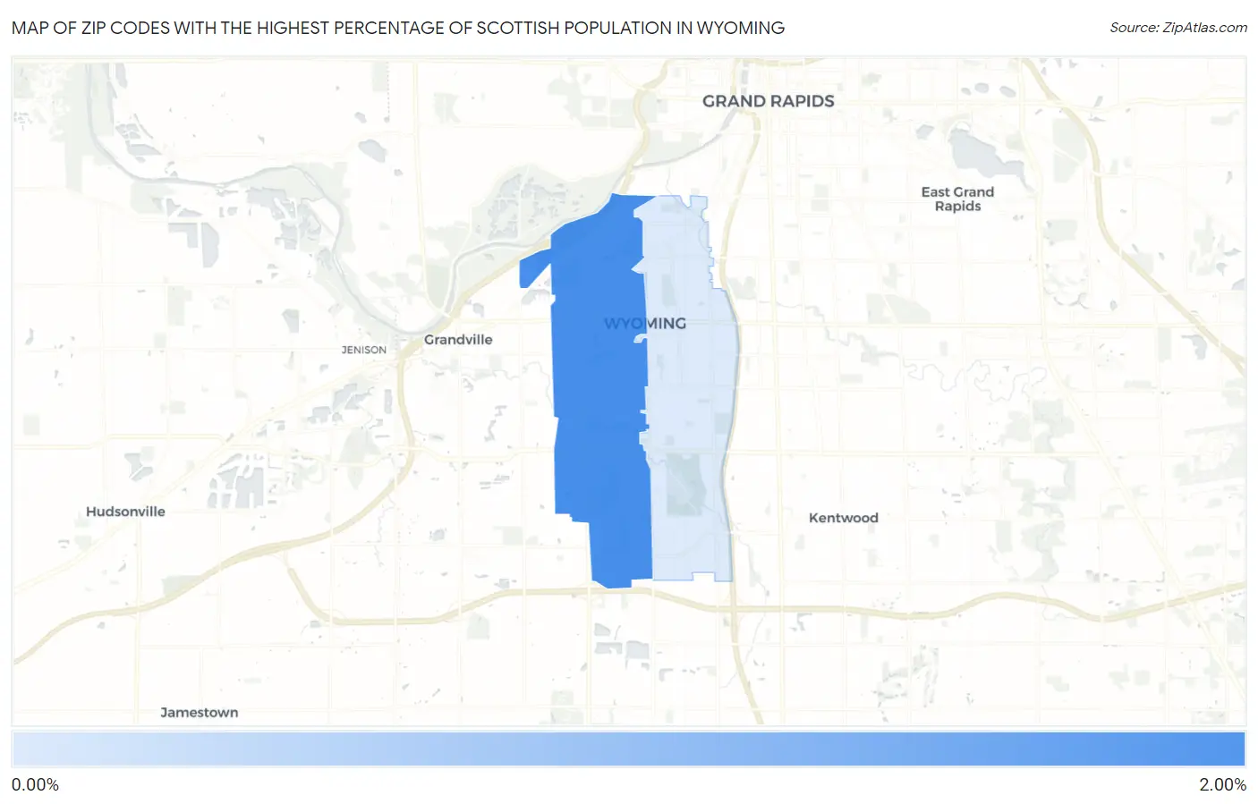 Zip Codes with the Highest Percentage of Scottish Population in Wyoming Map