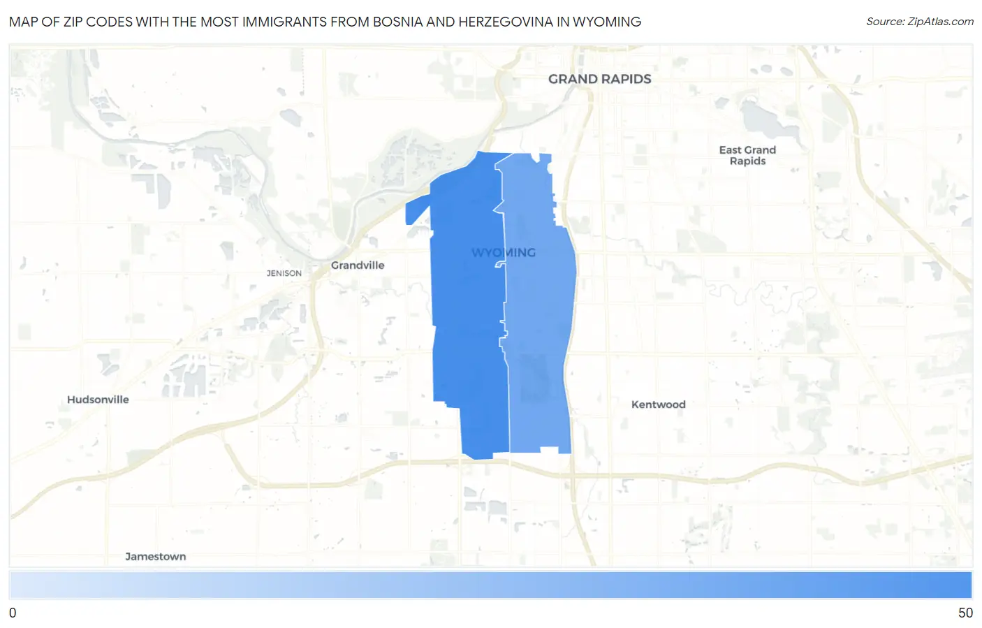 Zip Codes with the Most Immigrants from Bosnia and Herzegovina in Wyoming Map