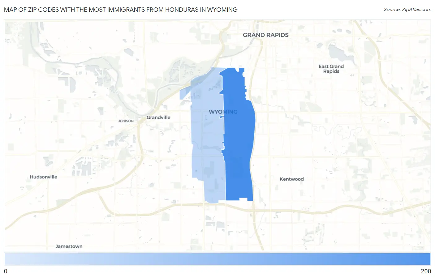 Zip Codes with the Most Immigrants from Honduras in Wyoming Map