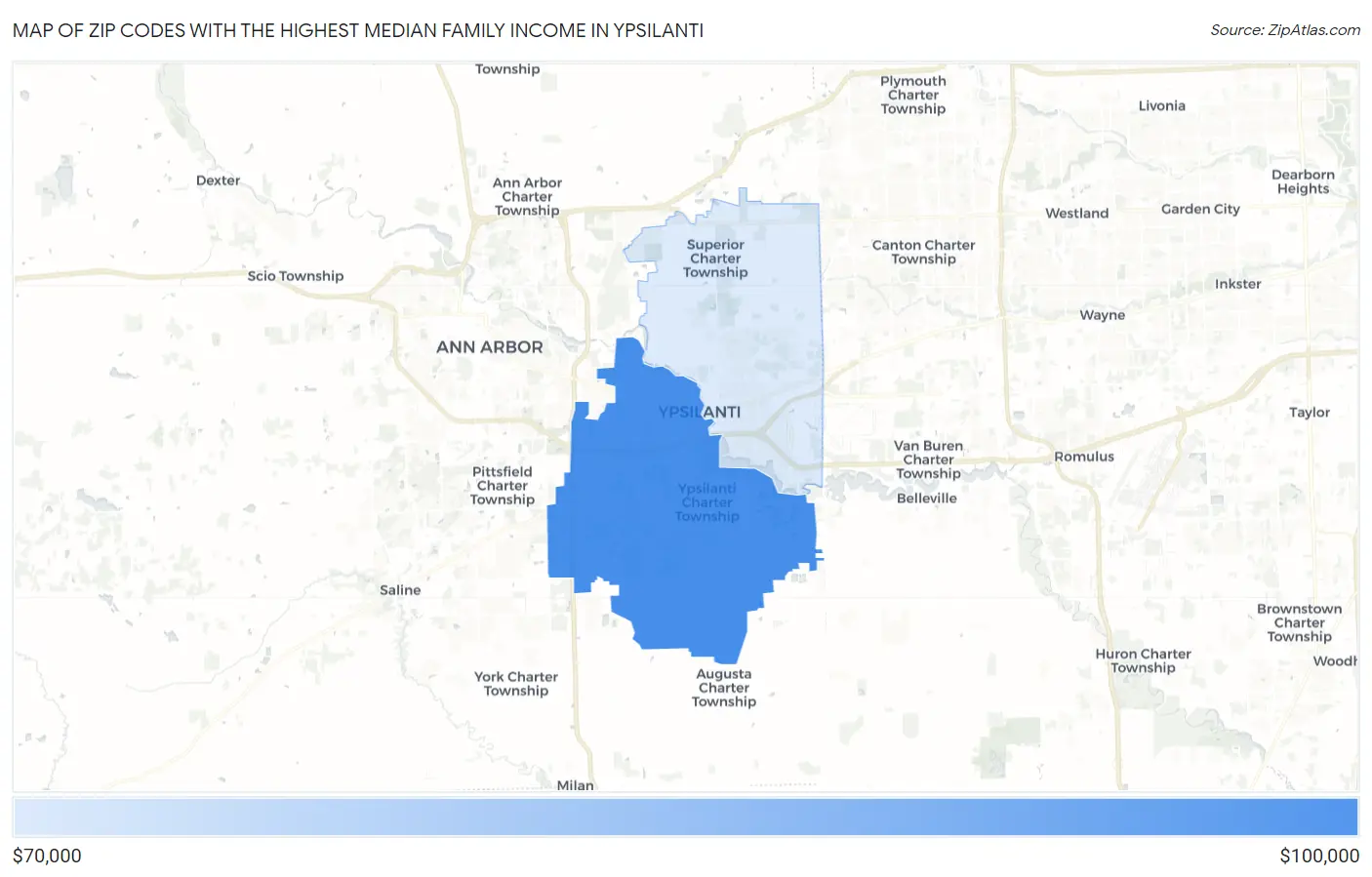 Zip Codes with the Highest Median Family Income in Ypsilanti Map