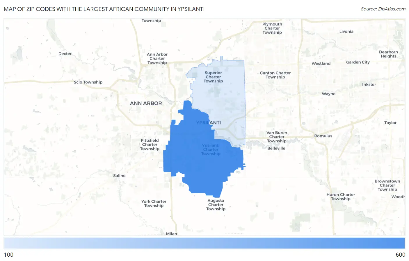 Zip Codes with the Largest African Community in Ypsilanti Map